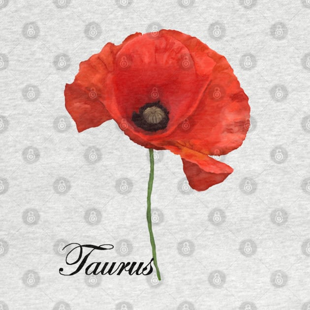 Taurus Horoscope Zodiac Poppy Art Hand Drawn by Funky Aviation